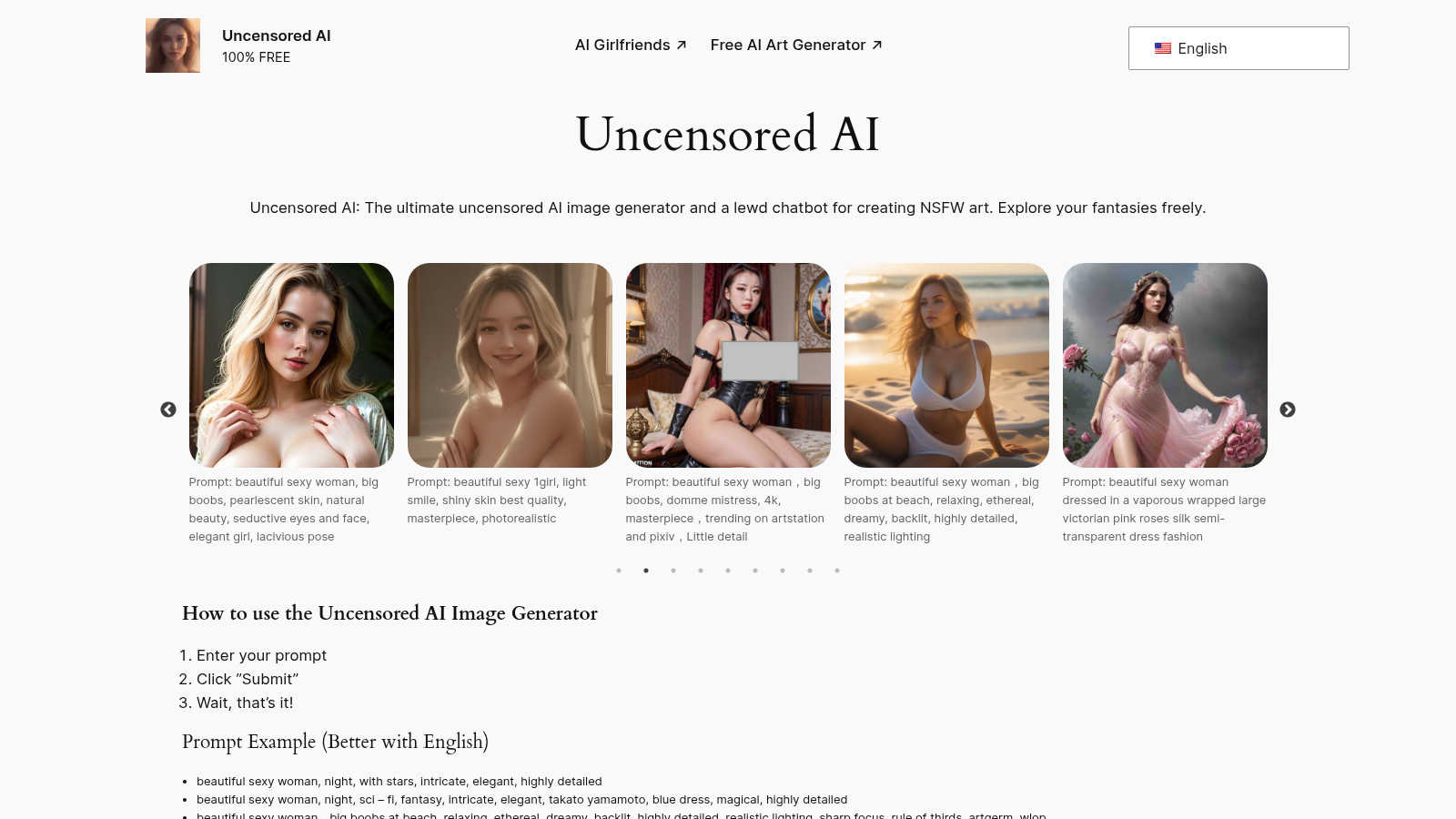 Uncensored AI application interface and features
