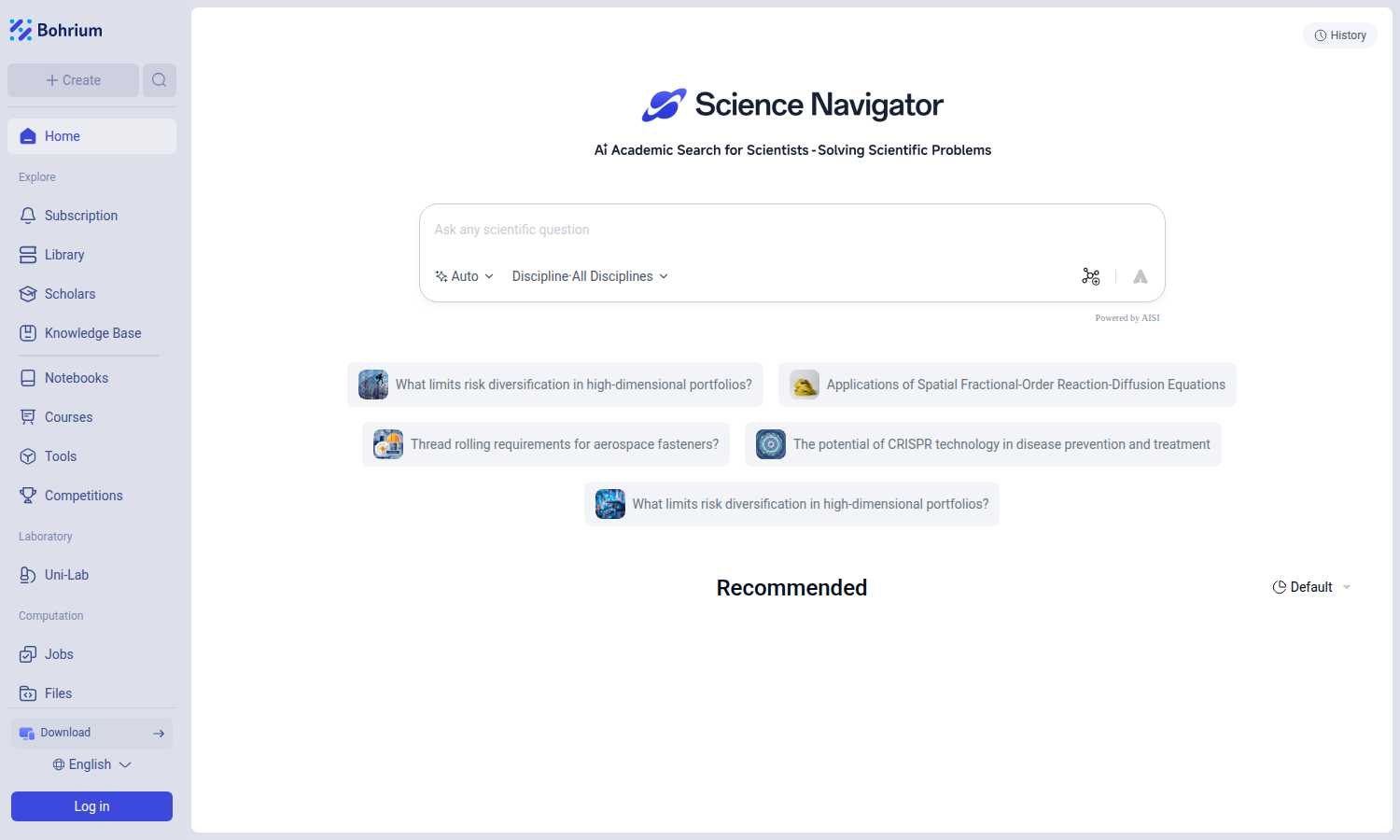 Bohrium application interface and features