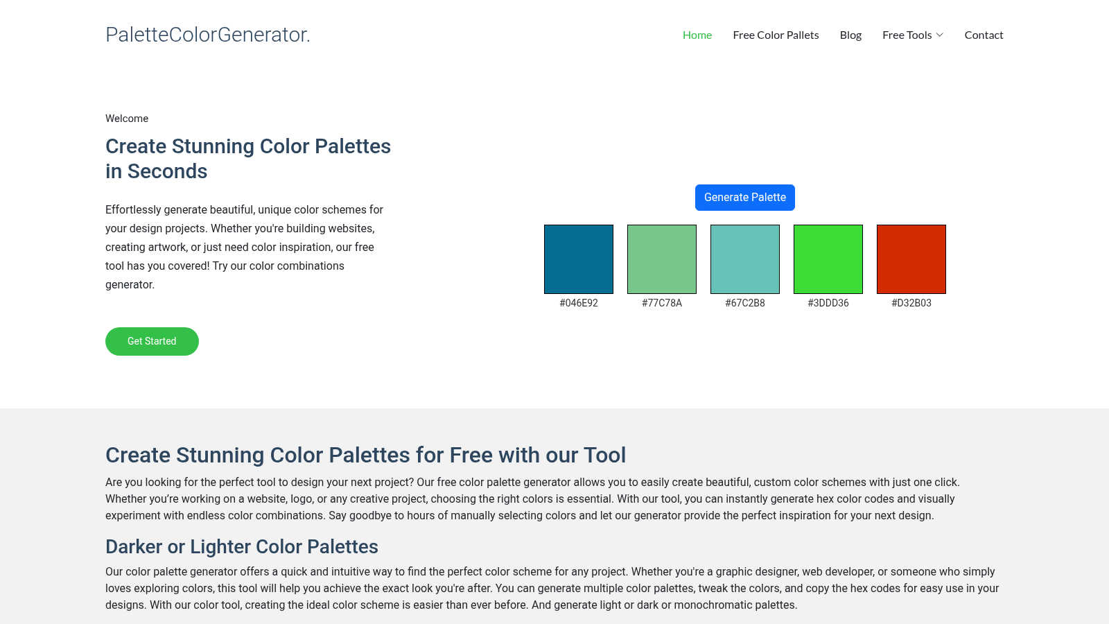 palettecolorgenerator.com application interface and features