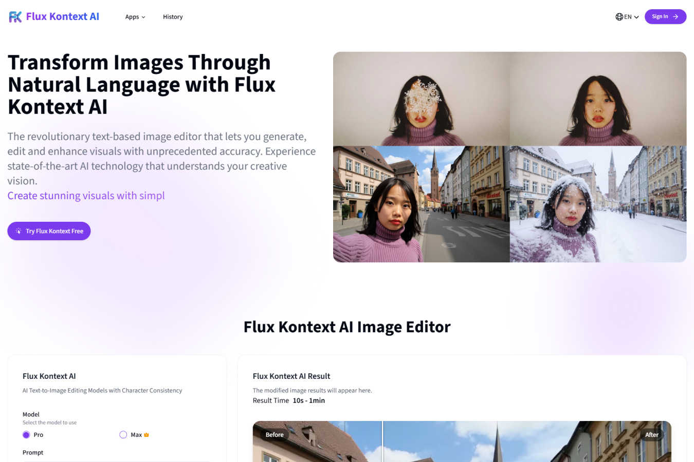 Flux Kontext AI application interface and features