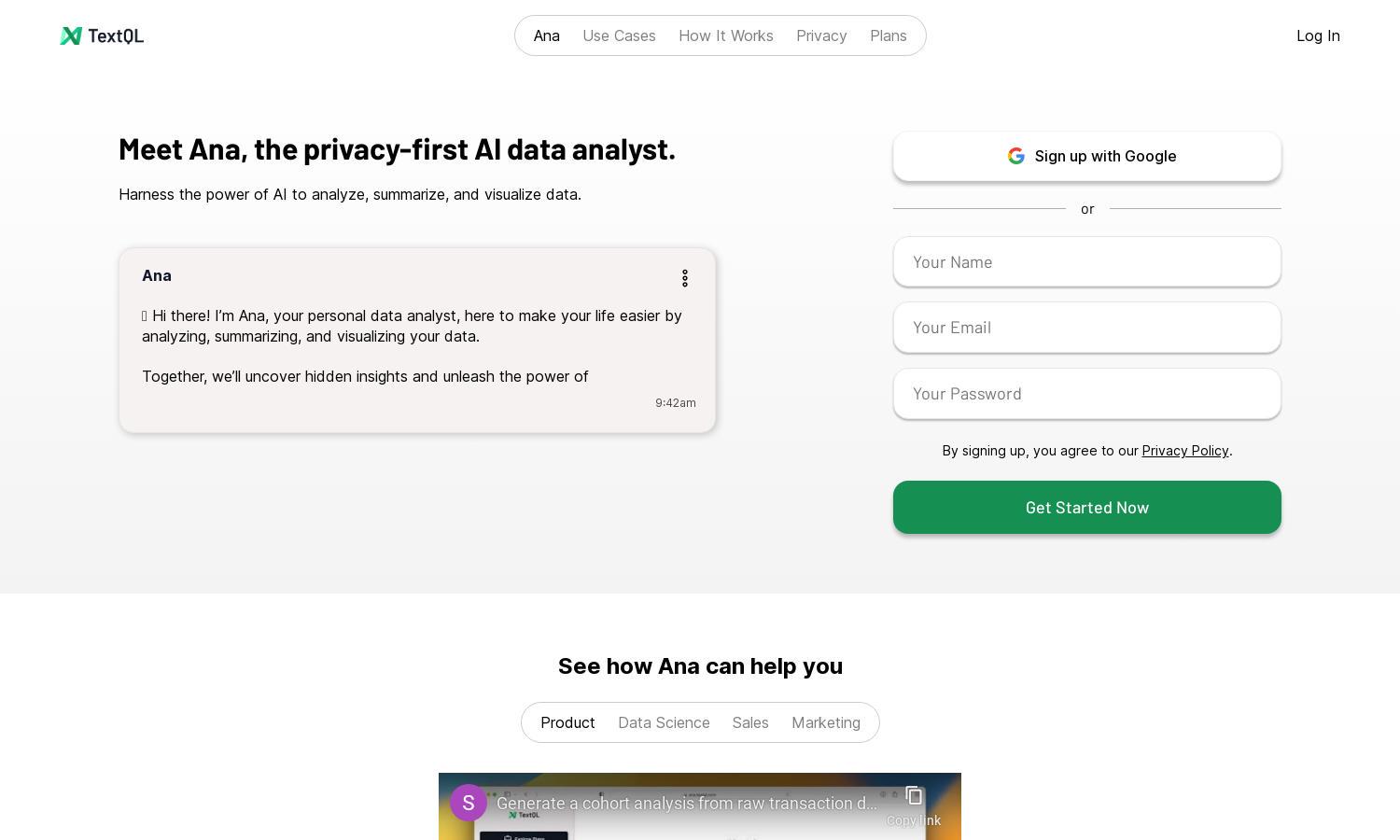 Ana by TextQL Website