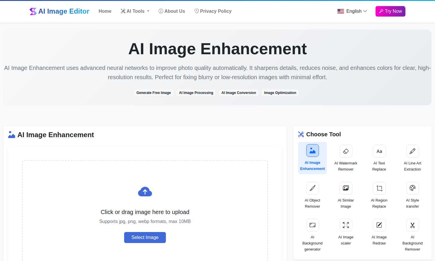 AI Image Editor application interface and features
