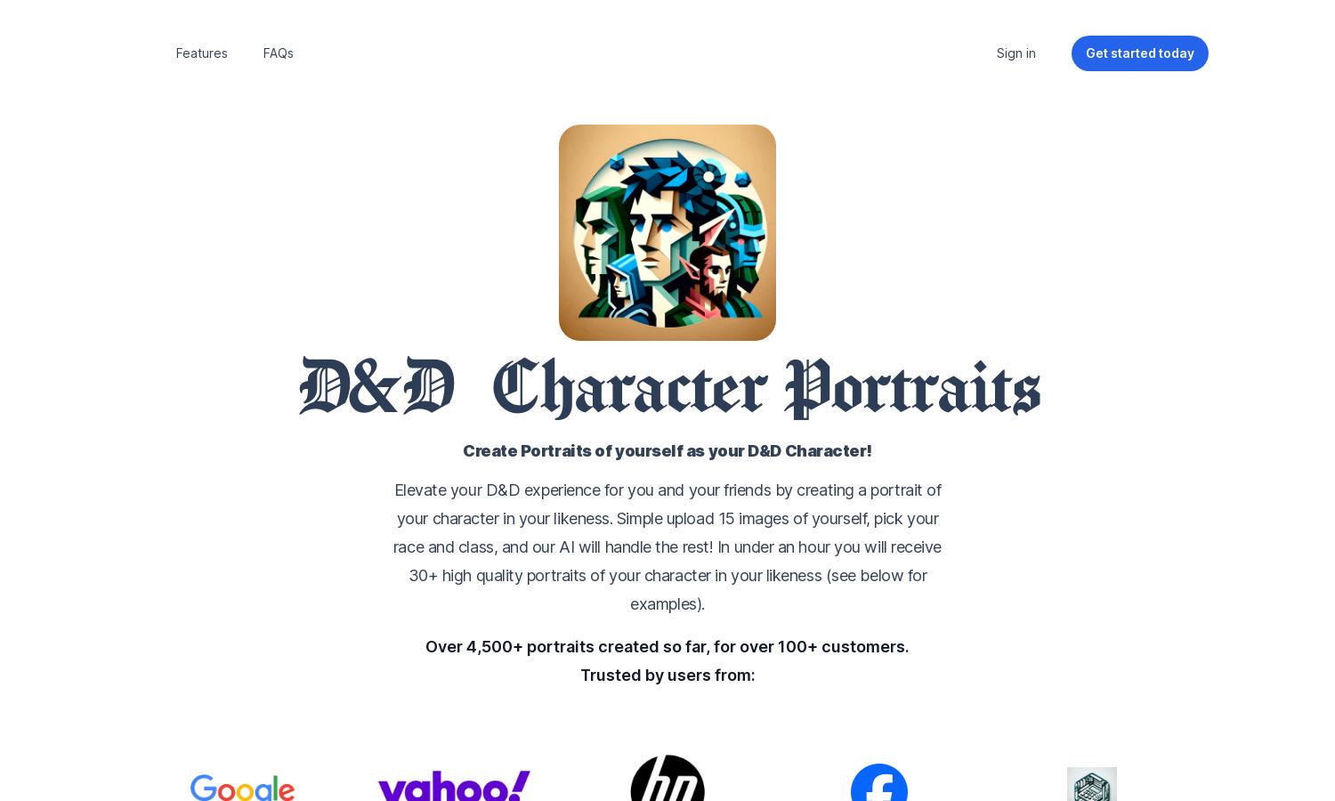 D&D Character Portraits Website