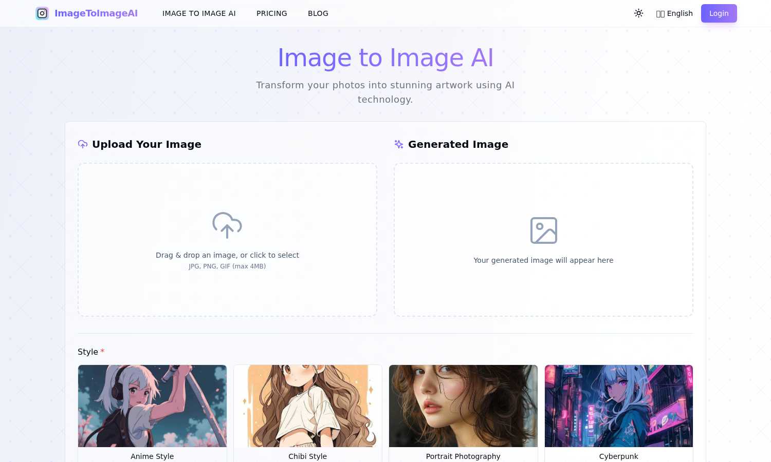 Image To Image AI application interface and features