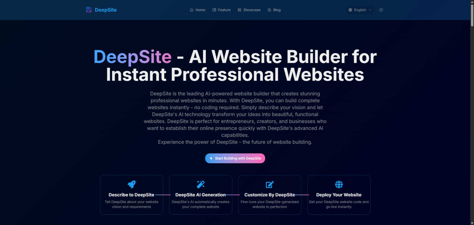 DeepSite application interface and features