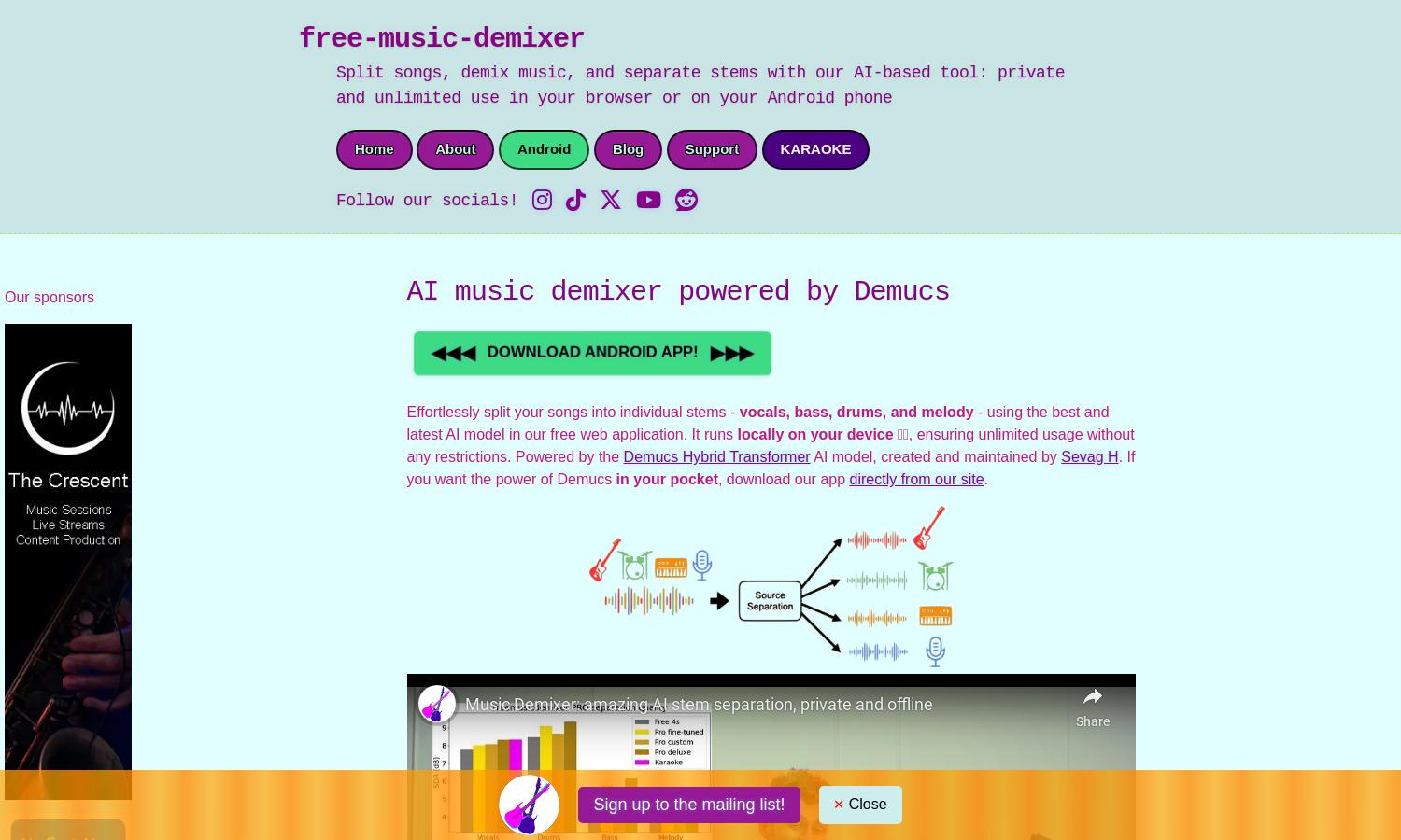 Free Music Demixer Website