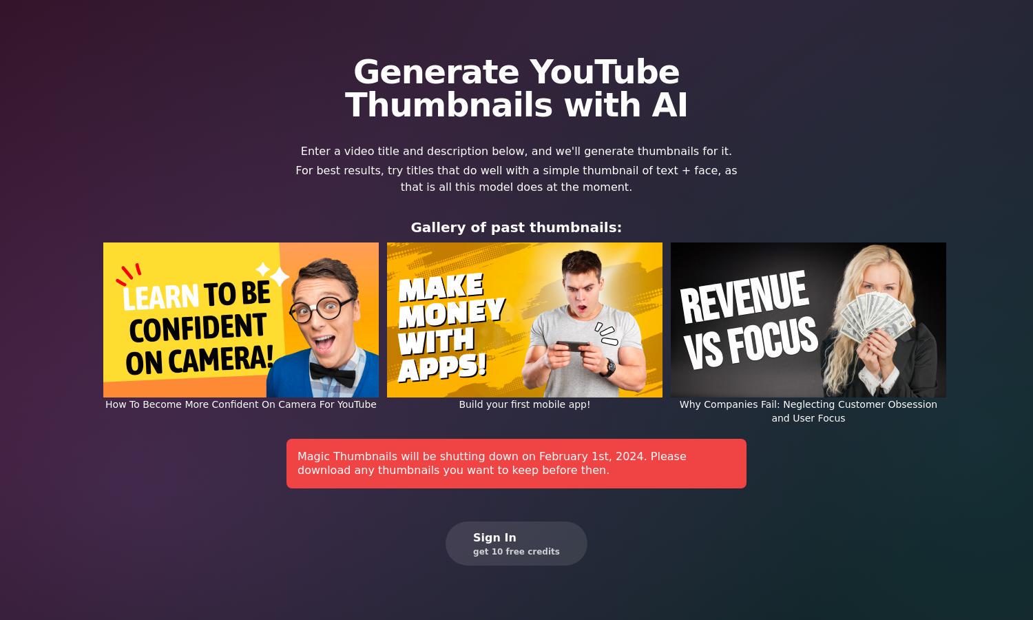 Magic Thumbnails Website