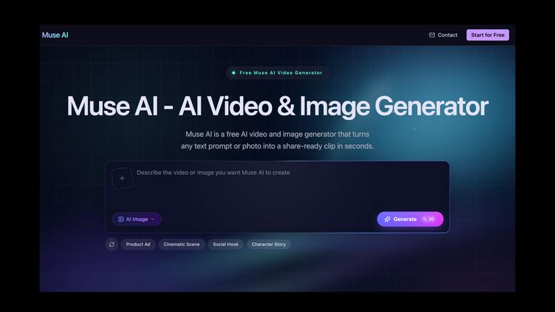 Muse AI Video Generator application interface and features