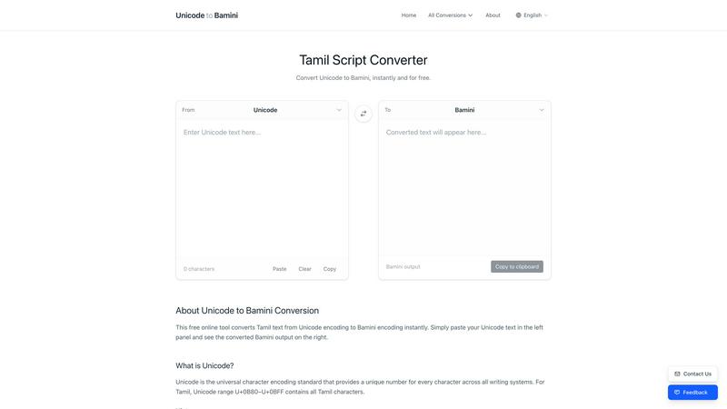 Unicode to Bamini Converter screenshot